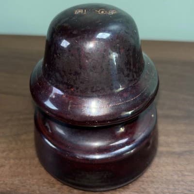 Vintage Pinco-F Brown Insulators Porcelain Very Good Condition Wood Still Inside
