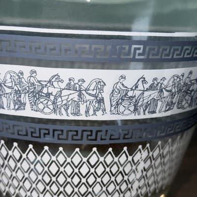 Jeannette Glass Greek Blue Ice Bucket Or Chip And Dip Bowls VTG Patrician Gold - Thumbnail 6