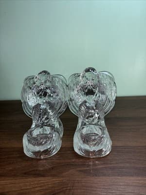 Pair Of Praying Angels 24% Lead Crystal Vintage Glass Votive Candle Holders (2) - Thumbnail 5