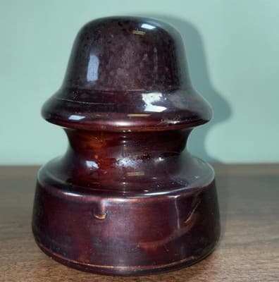 Vintage Pinco-F Brown Insulators Porcelain Very Good Condition Wood Still Inside - Thumbnail 4