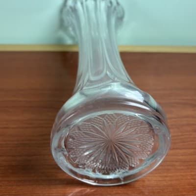 Vintage MCM Wider 11” Clear Ribbed Swung Stretched Glass Floor Vase Glows #6 - Thumbnail 3