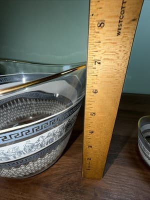 Jeannette Glass Greek Blue Ice Bucket Or Chip And Dip Bowls VTG Patrician Gold - Thumbnail 13