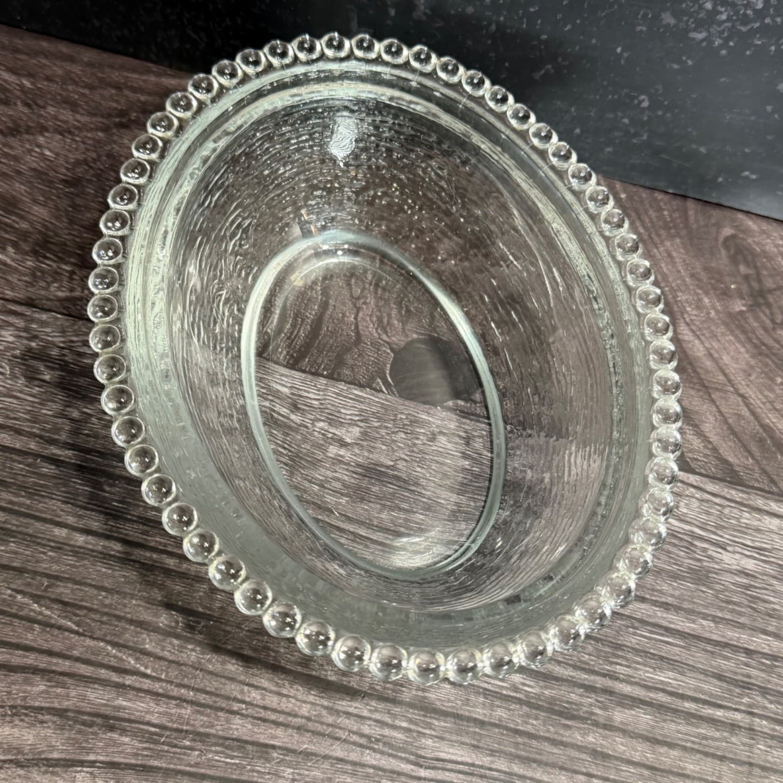 Indiana Glass Clear Rabbit On Nest Covered Candy Dish With Beaded Rim - Thumbnail 7