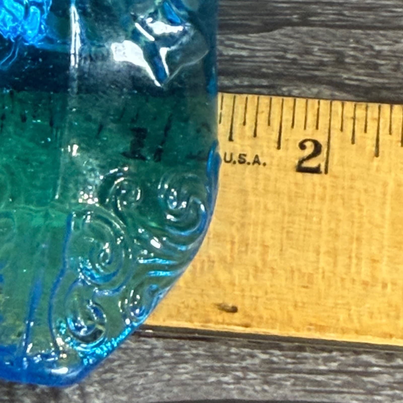 Vintage Mosser Bow Tie Blue Glass Shoe Slipper 4.75" Ornate Design - Thumbnail 7