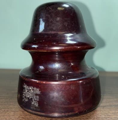 Vintage Pinco-F Brown Insulators Porcelain Very Good Condition Wood Still Inside - Thumbnail 6