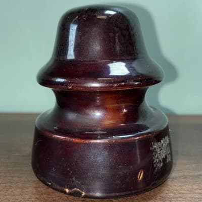 Vintage Pinco-F Brown Insulators Porcelain Very Good Condition Wood Still Inside - Thumbnail 5