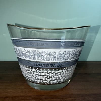 Jeannette Glass Greek Blue Ice Bucket Or Chip And Dip Bowls VTG Patrician Gold - Thumbnail 5