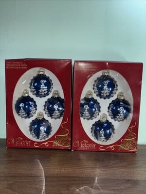 Set of 8 Victoria Collection Christmas Tree Ornaments Rauch Industries New Blue - Thumbnail 2