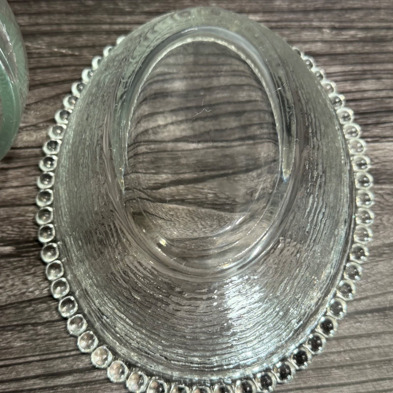 Indiana Glass Clear Rabbit On Nest Covered Candy Dish With Beaded Rim - Thumbnail 9