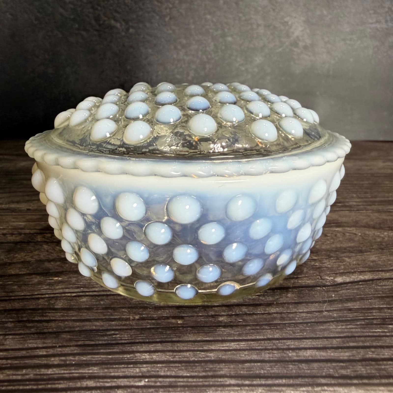 Anchor Hocking Moonstone Hobnail Opalescent Glass Lidded Candy Dish 5" - Thumbnail 3