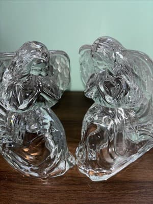 Pair Of Praying Angels 24% Lead Crystal Vintage Glass Votive Candle Holders (2) - Thumbnail 2