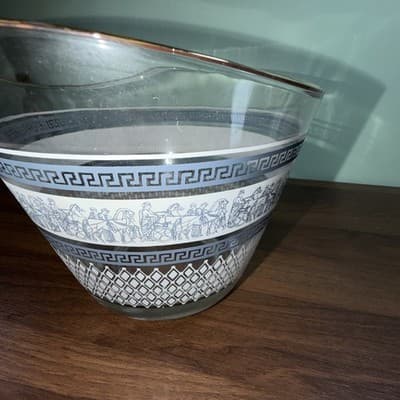 Jeannette Glass Greek Blue Ice Bucket Or Chip And Dip Bowls VTG Patrician Gold - Thumbnail 10