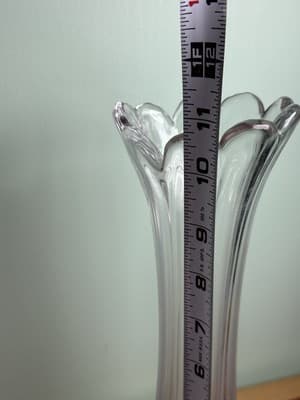 Vintage MCM Wider 11” Clear Ribbed Swung Stretched Glass Floor Vase Glows #6 - Thumbnail 6