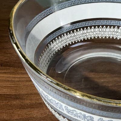 Jeannette Glass Greek Blue Ice Bucket Or Chip And Dip Bowls VTG Patrician Gold - Thumbnail 4