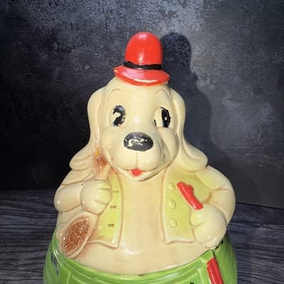 Duck Hunter Hound Dog Cookie Jar Vintage Japan Hand Painted 1950s MCM CRACK - Thumbnail 11