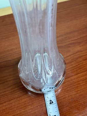 Vintage MCM Wider 11” Clear Ribbed Swung Stretched Glass Floor Vase Glows #6 - Thumbnail 8