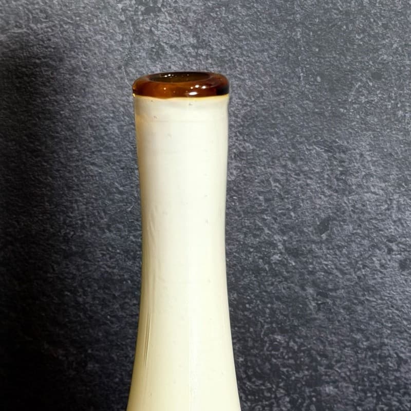 Vintage Hand Blown Mid-Century Art Glass Bud Vase Amber Rim Cream & Red Lava Dri - Thumbnail 3