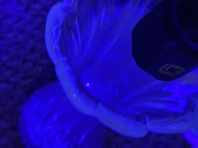 Vintage MCM Wider 11” Clear Ribbed Swung Stretched Glass Floor Vase Glows #6 - Thumbnail 9