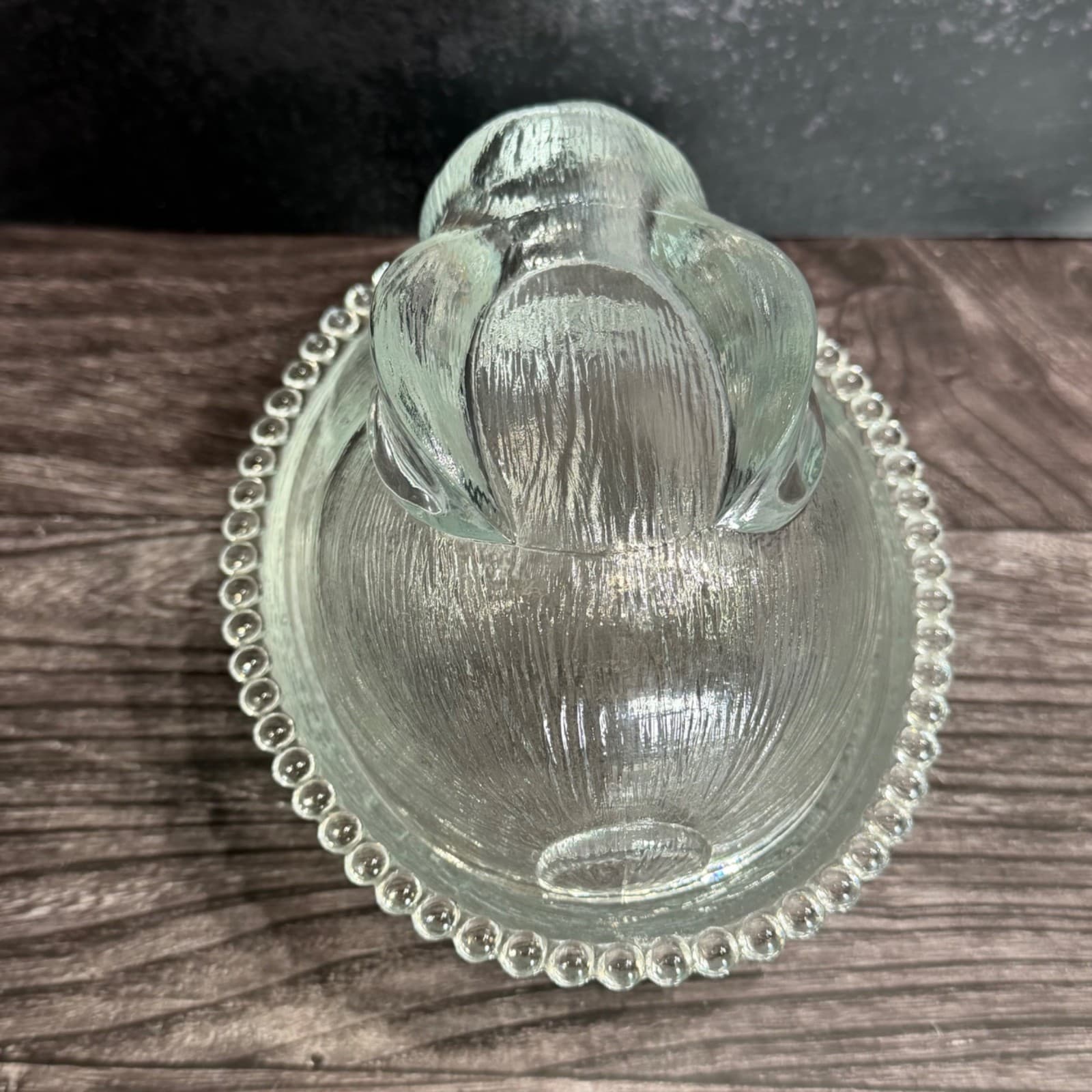 Indiana Glass Clear Rabbit On Nest Covered Candy Dish With Beaded Rim - Thumbnail 5
