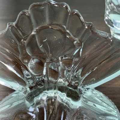 Two Vintage Clear Glass Iris Pattern Double Candlesticks Jeanette 1950’s MCM - Thumbnail 6