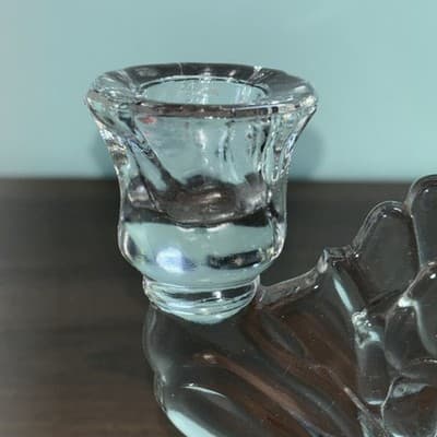 Two Vintage Clear Glass Iris Pattern Double Candlesticks Jeanette 1950’s MCM - Thumbnail 7