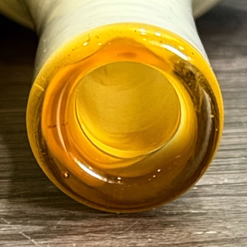 Vintage Hand Blown Mid-Century Art Glass Bud Vase Amber Rim Cream & Red Lava Dri - Thumbnail 11
