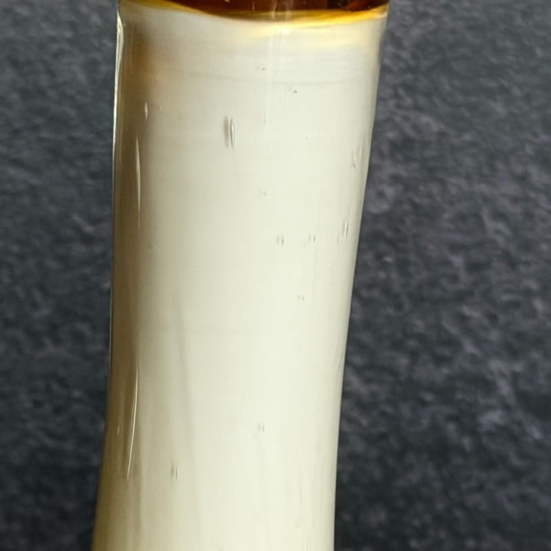 Vintage Hand Blown Mid-Century Art Glass Bud Vase Amber Rim Cream & Red Lava Dri - Thumbnail 6