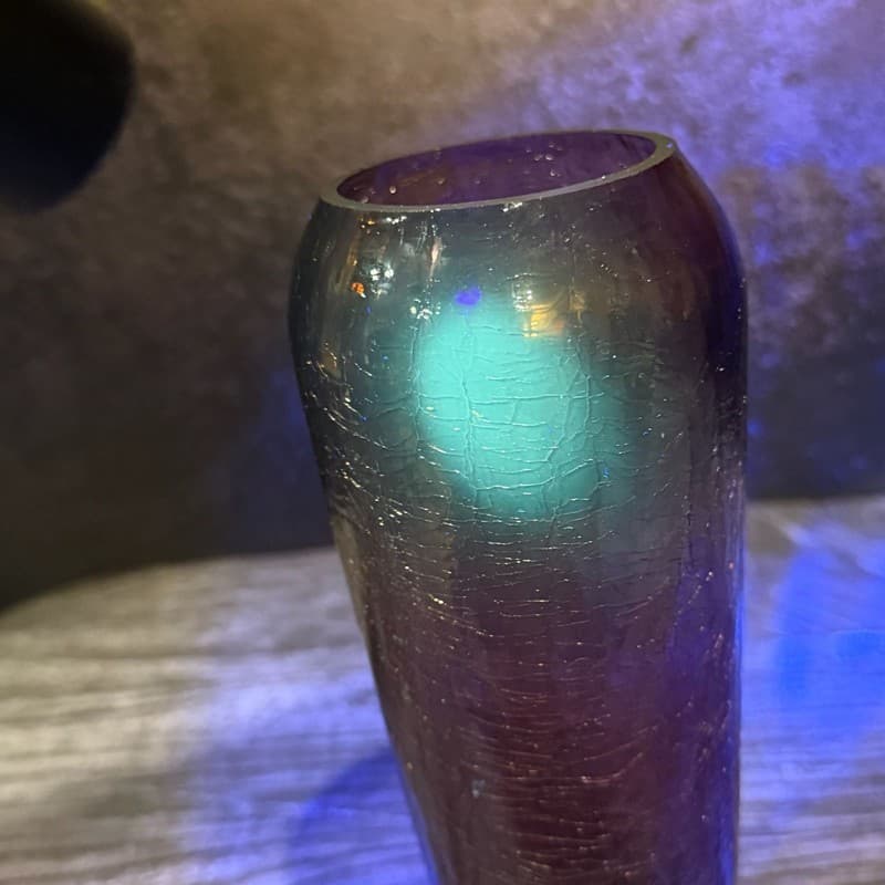 Vintage Pilgrim Amethyst Purple Crackle Glass Vase UV Reactive Manganese Glow - Thumbnail 2