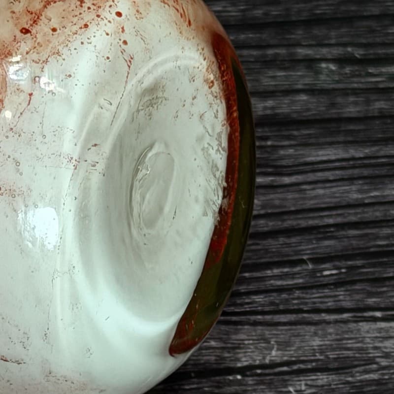 Vintage Hand Blown Mid-Century Art Glass Bud Vase Amber Rim Cream & Red Lava Dri - Thumbnail 5