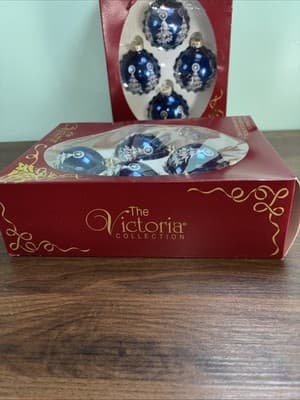 Set of 8 Victoria Collection Christmas Tree Ornaments Rauch Industries New Blue - Thumbnail 10