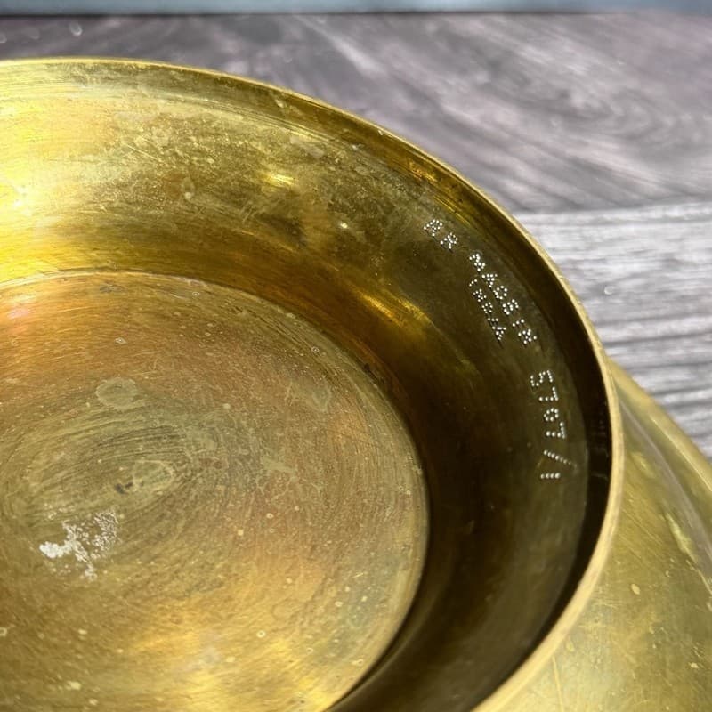 Vintage Etched Brass Footed Offering Bowl Made in India - Thumbnail 11