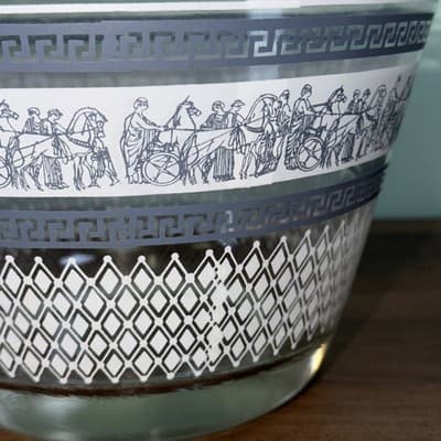 Jeannette Glass Greek Blue Ice Bucket Or Chip And Dip Bowls VTG Patrician Gold - Thumbnail 7
