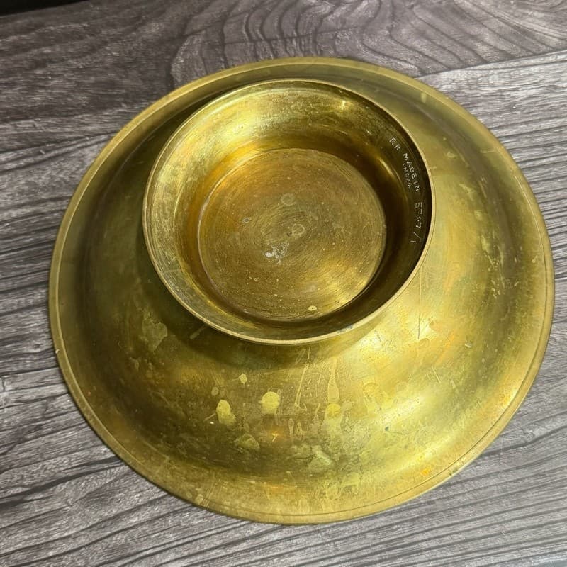 Vintage Etched Brass Footed Offering Bowl Made in India - Thumbnail 12