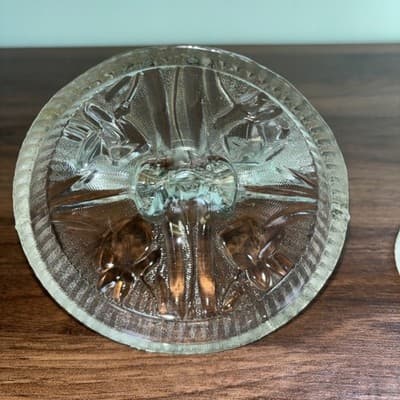 Two Vintage Clear Glass Iris Pattern Double Candlesticks Jeanette 1950’s MCM - Thumbnail 10