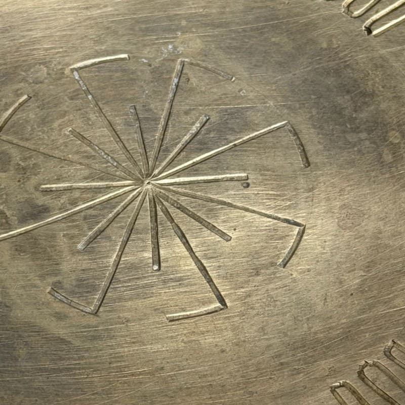 Vintage Etched Brass Footed Offering Bowl Made in India - Thumbnail 7