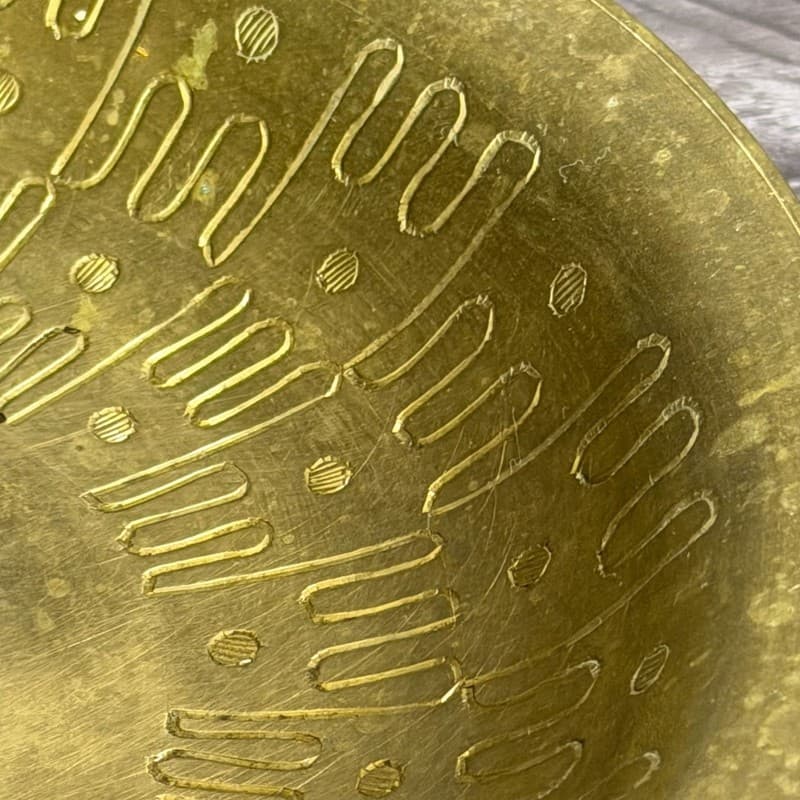 Vintage Etched Brass Footed Offering Bowl Made in India - Thumbnail 6