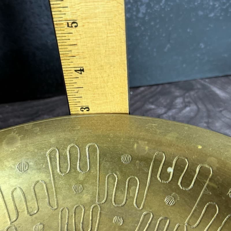 Vintage Etched Brass Footed Offering Bowl Made in India - Thumbnail 16