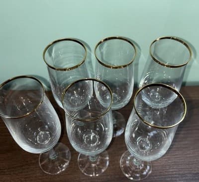 GENEVE BOHEMIA CRYSTAL FLUTED CHAMPAGNE GLASSES GOLD TRIM Set OF 6 - Thumbnail 3