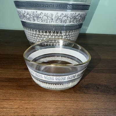 Jeannette Glass Greek Blue Ice Bucket Or Chip And Dip Bowls VTG Patrician Gold - Thumbnail 3