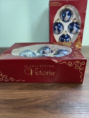 Set of 8 Victoria Collection Christmas Tree Ornaments Rauch Industries New Blue - Thumbnail 8