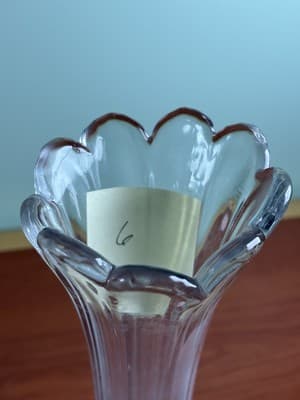 Vintage MCM Wider 11” Clear Ribbed Swung Stretched Glass Floor Vase Glows #6 - Thumbnail 10