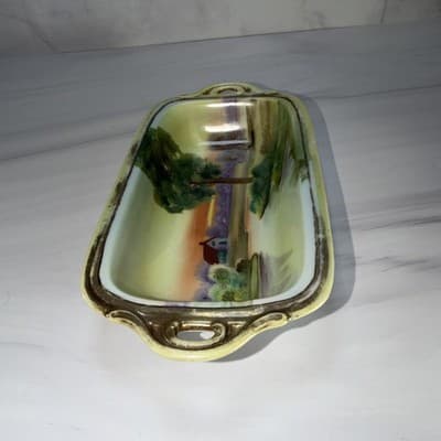 Vintage NIPPON Hand Painted Scenic Porcelain Trinket Tray Country Farm - Thumbnail 4