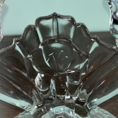 Two Vintage Clear Glass Iris Pattern Double Candlesticks Jeanette 1950’s MCM - Thumbnail 4