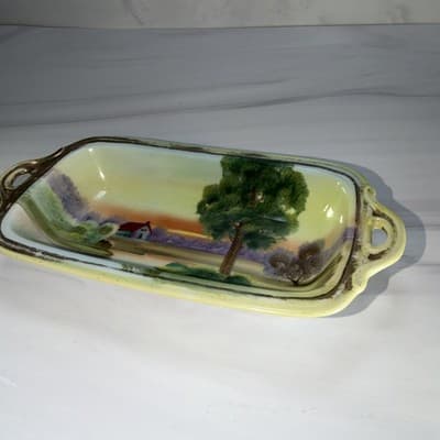 Vintage NIPPON Hand Painted Scenic Porcelain Trinket Tray Country Farm - Thumbnail 5