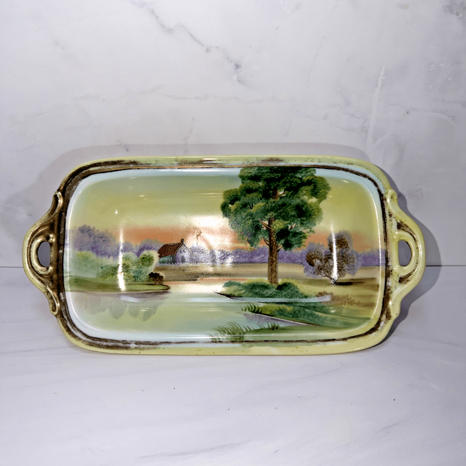 Vintage NIPPON Hand Painted Scenic Porcelain Trinket Tray Country Farm - Thumbnail 2