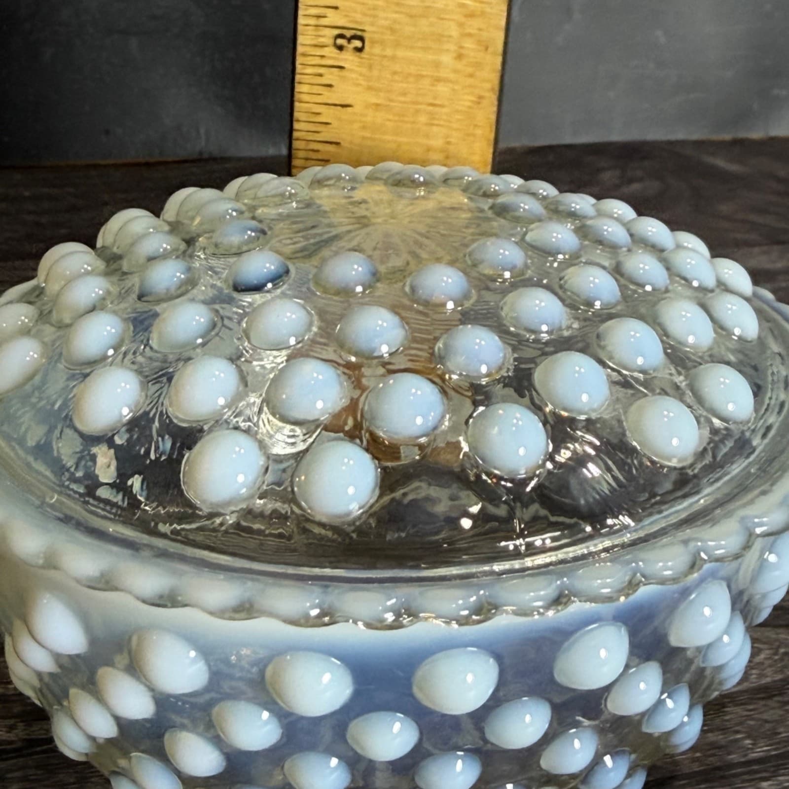 Anchor Hocking Moonstone Hobnail Opalescent Glass Lidded Candy Dish 5" - Thumbnail 9