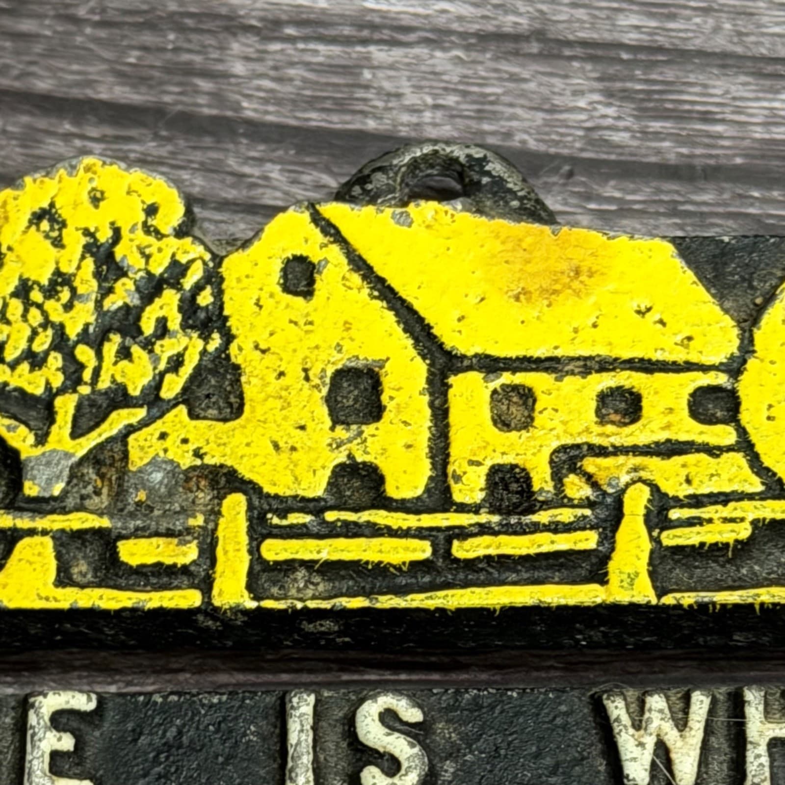 Vintage Cast Aluminum "Home Is Where" Metal Trivet Kitchen Decor 4.75"x5" - Thumbnail 2