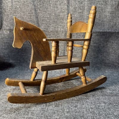Toy Wooden Rocking Horse Doll Or Plush Bear Chair Heirloom Collectible Display