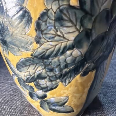 Vintage Chinese Imperial Yellow Porcelain Vase Blue Bird Peony Dayazhai Style 1 - Thumbnail 3