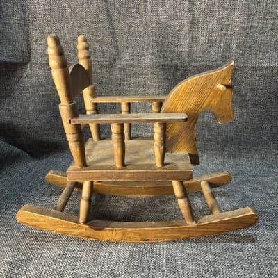Toy Wooden Rocking Horse Doll Or Plush Bear Chair Heirloom Collectible Display - Thumbnail 3